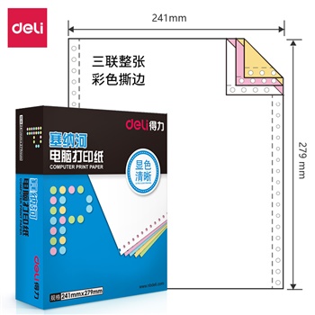 得力塞納河N241-3電腦打印紙(CS彩色撕邊)(盒)